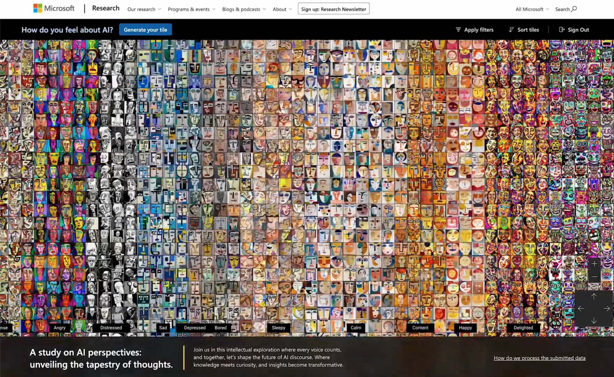 Microsoft Mosaic home screen showing the AI-generated portrait grid canvas